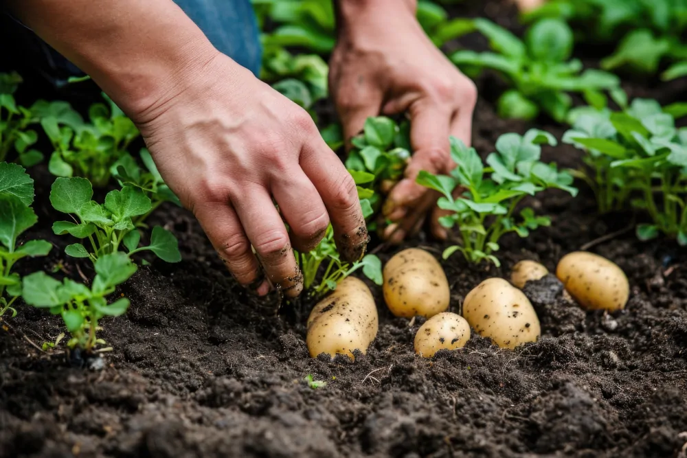 Agricultor recogiendo papas en Tenerife